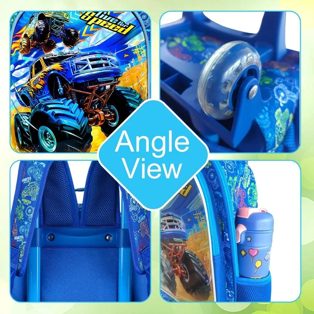 3PCS Rolling Backpack for Girls and Boys Kids Unicorn Dinosaur Wheeled Bookbag