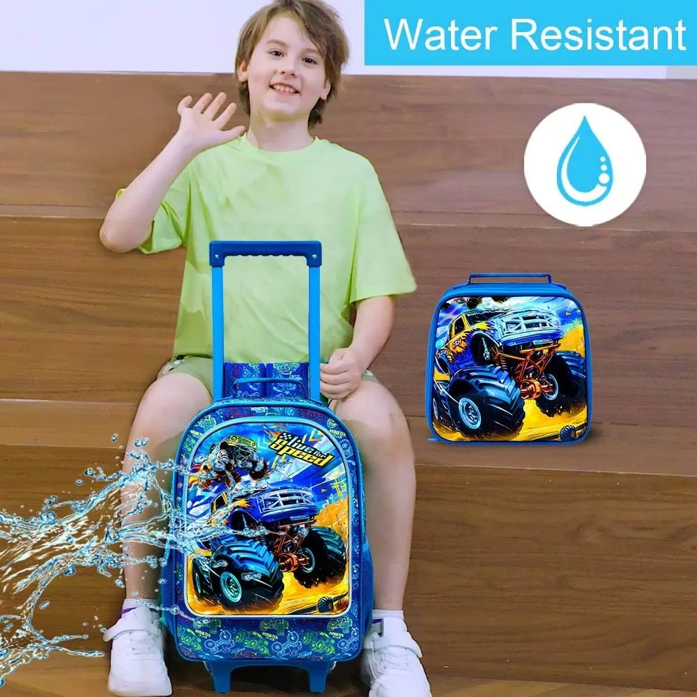 3PCS Rolling Backpack for Girls and Boys Kids Unicorn Dinosaur Wheeled Bookbag