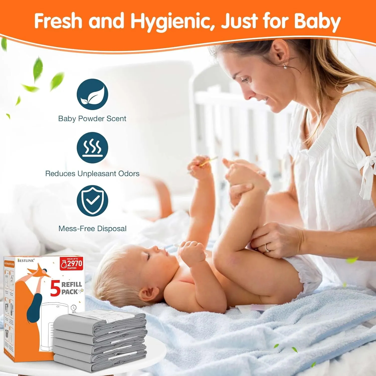 8 Pack Refills Compatible with DEKOR CLASSIC Diaper Pails | 20% Extra Length Diaper Pail Refill Bags Liners Holds 4752 Diapers | Ultimate Odor Control with Baby Scented