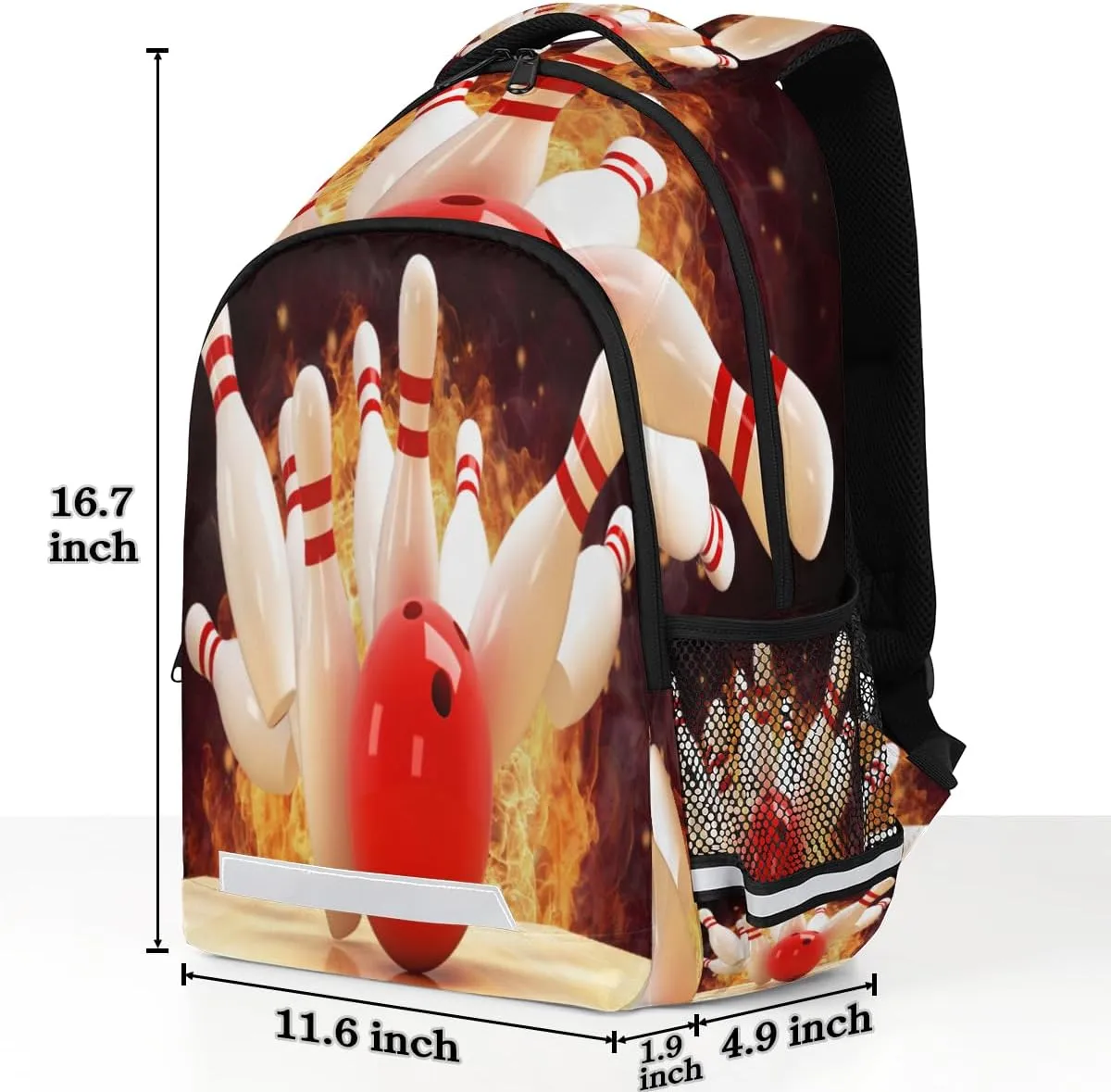Abstract Fire Bowling Ball Backpacks for Girls Boys School Portable Wide Shoulder Strap Large Capacity School Kids Backpack with Reflective Strip Travel Bag College Student Casual Daypack