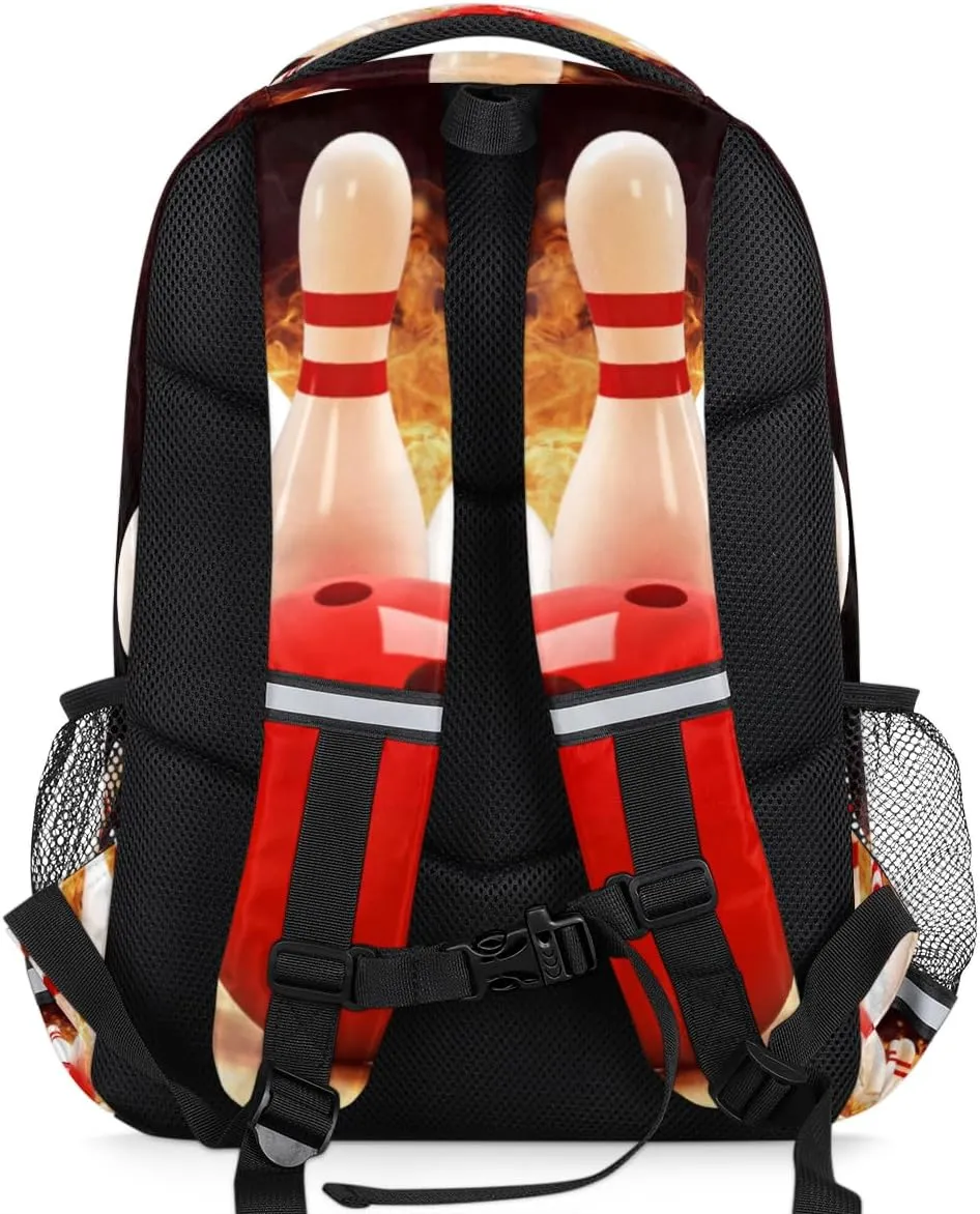 Abstract Fire Bowling Ball Backpacks for Girls Boys School Portable Wide Shoulder Strap Large Capacity School Kids Backpack with Reflective Strip Travel Bag College Student Casual Daypack