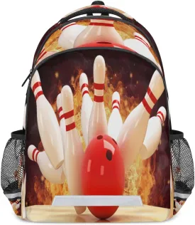 Abstract Fire Bowling Ball Backpacks for Girls Boys School Portable Wide Shoulder Strap Large Capacity School Kids Backpack with Reflective Strip Travel Bag College Student Casual Daypack