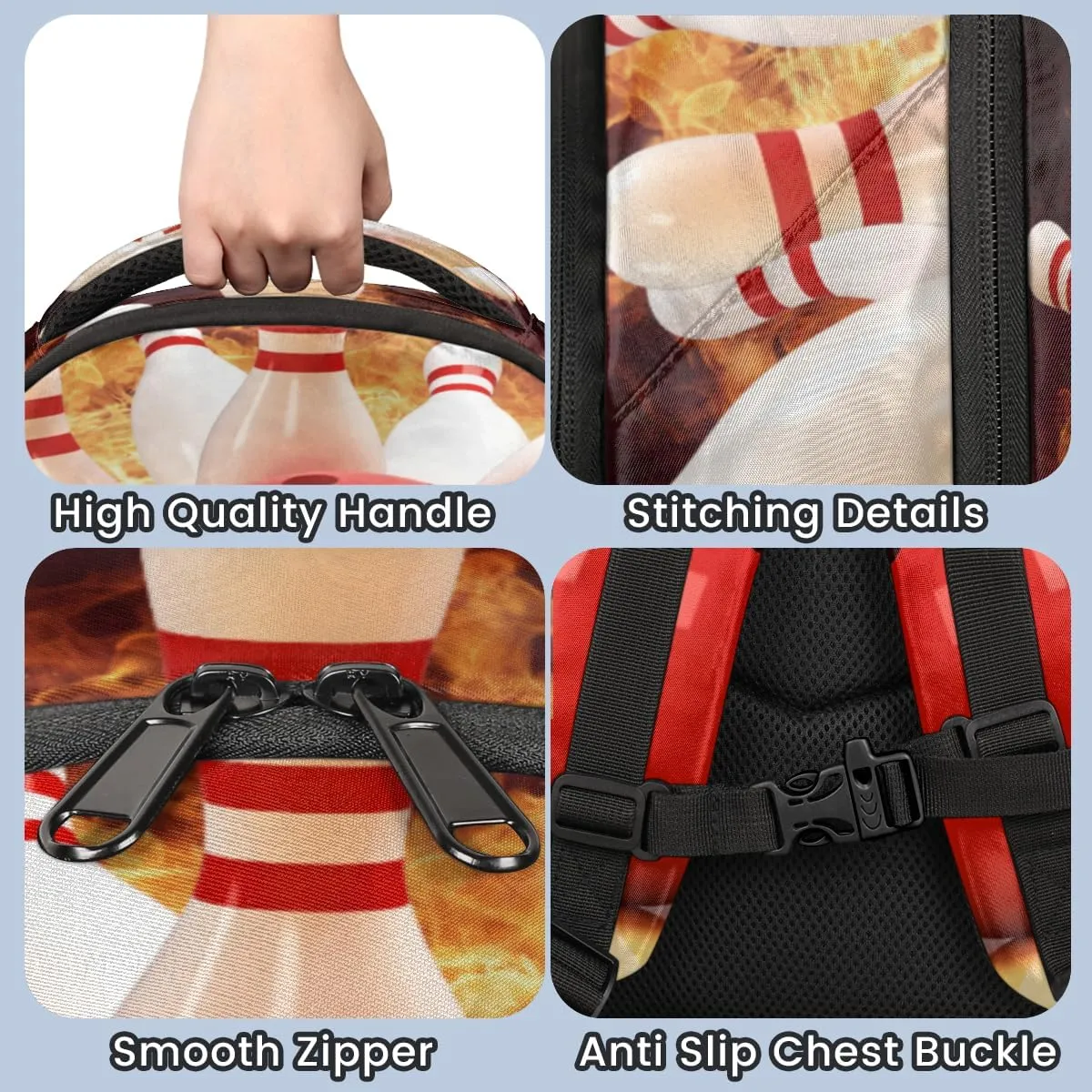 Abstract Fire Bowling Ball Backpacks for Girls Boys School Portable Wide Shoulder Strap Large Capacity School Kids Backpack with Reflective Strip Travel Bag College Student Casual Daypack