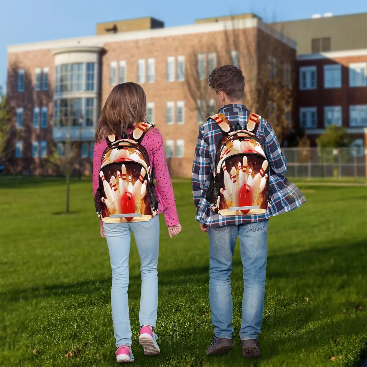 Abstract Fire Bowling Ball Backpacks for Girls Boys School Portable Wide Shoulder Strap Large Capacity School Kids Backpack with Reflective Strip Travel Bag College Student Casual Daypack