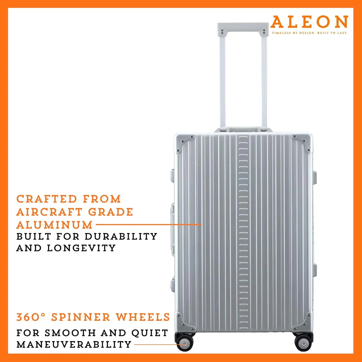 Aleon 26" Lightweight Aluminum Carry-On Luggage - Hardside Carry-On Suitcase, TSA Approved, Hard Shell Suitcase for Travel, Airline Approved Hard Spinner Wheels Luggage (Platinum)
