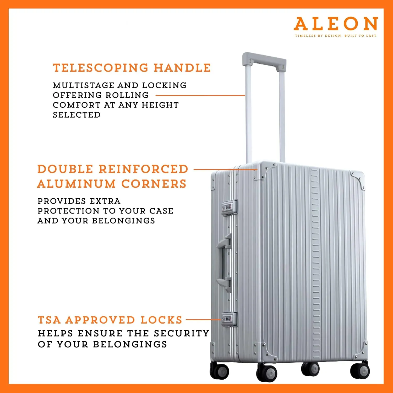 Aleon 26" Lightweight Aluminum Carry-On Luggage - Hardside Carry-On Suitcase, TSA Approved, Hard Shell Suitcase for Travel, Airline Approved Hard Spinner Wheels Luggage (Platinum)