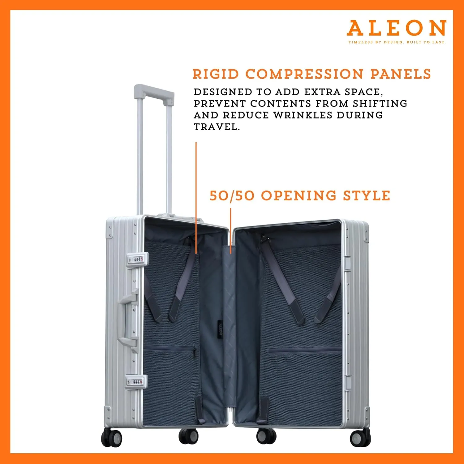 Aleon 26" Lightweight Aluminum Carry-On Luggage - Hardside Carry-On Suitcase, TSA Approved, Hard Shell Suitcase for Travel, Airline Approved Hard Spinner Wheels Luggage (Platinum)