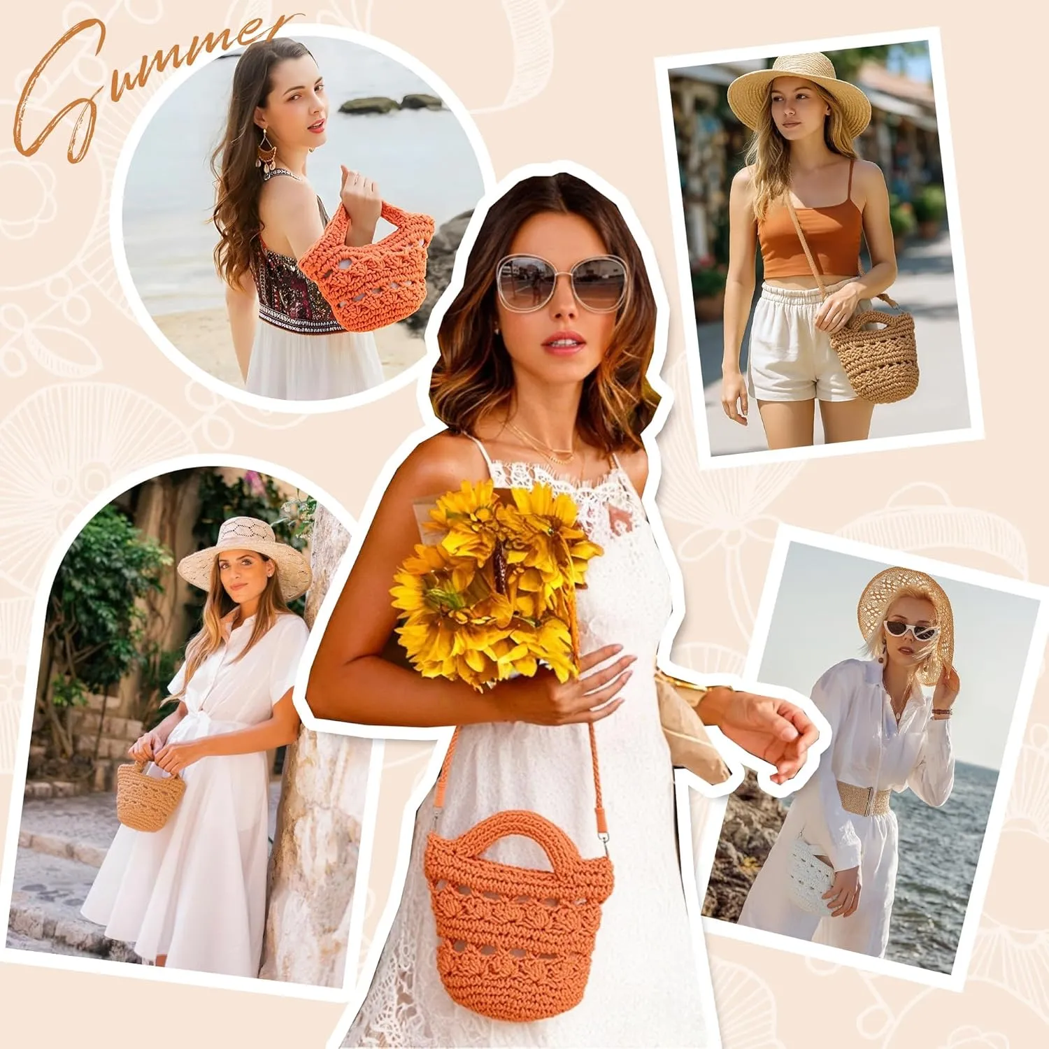 Ayliss Straw Crossbody Bag for Women Summer Knit Beach Bag Shoulder Handmade Crochet Crossbody Purse for Women Detachable