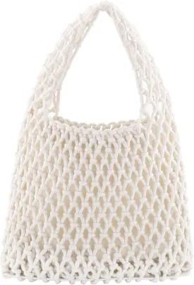 Ayliss Women Mini Clutch Handbag Tote Cotton Crochet Bucket Top-handle Drawstring Beach Woven Fishing Net Pouch Purse