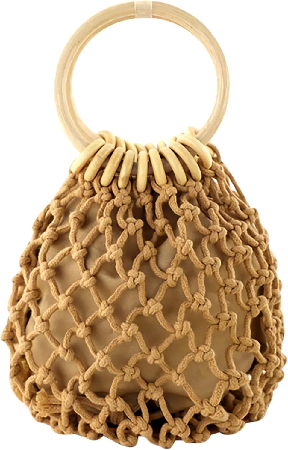 Ayliss Women Mini Clutch Tote Handbag Top-handle Bucket Drawstring Handbag Beach Woven Handmade Fishing Net Bag Pouch Purse
