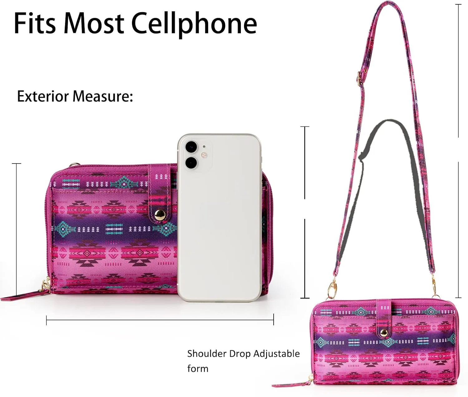 Aztec Print RFID-Blocking Crossbody Bag for Women - Multifunctional Wallet and Phone Purse