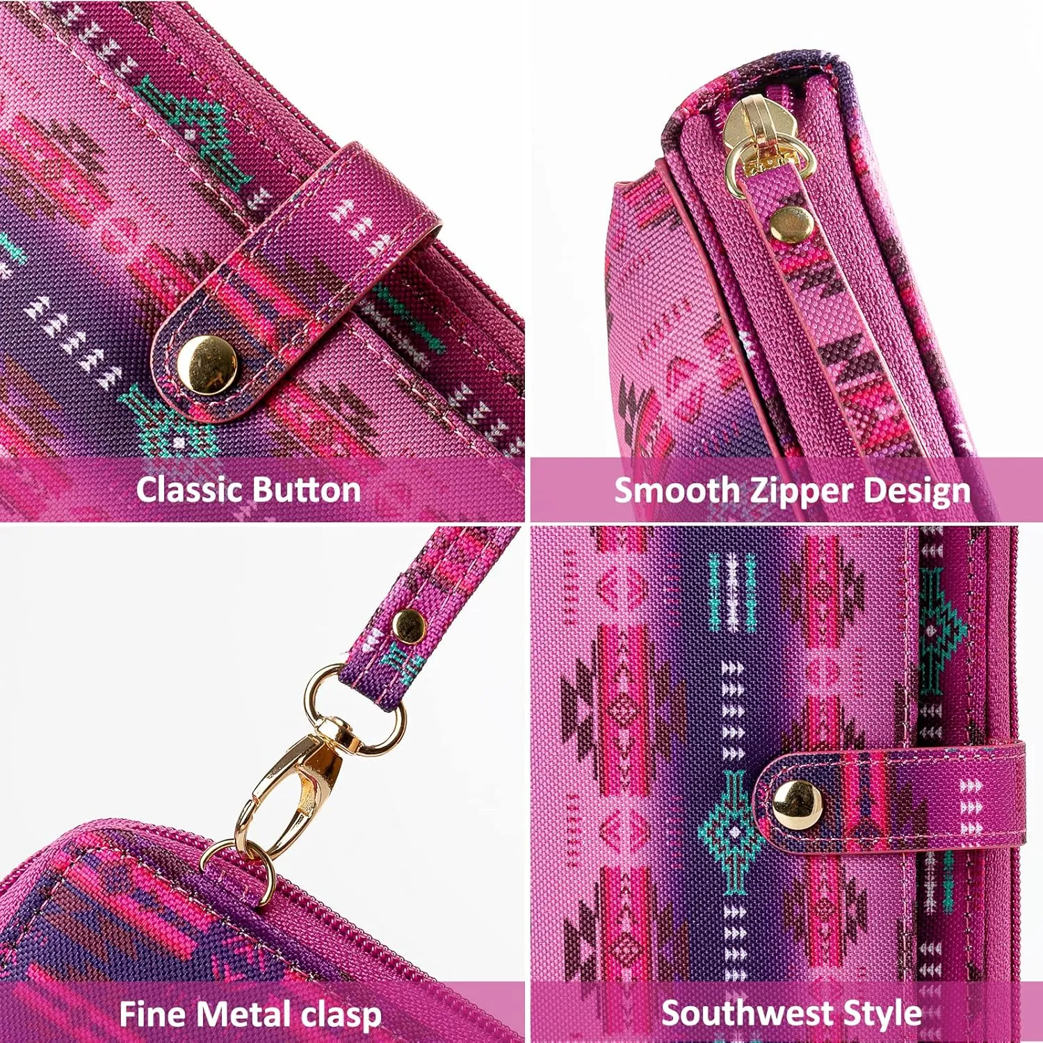 Aztec Print RFID-Blocking Crossbody Bag for Women - Multifunctional Wallet and Phone Purse