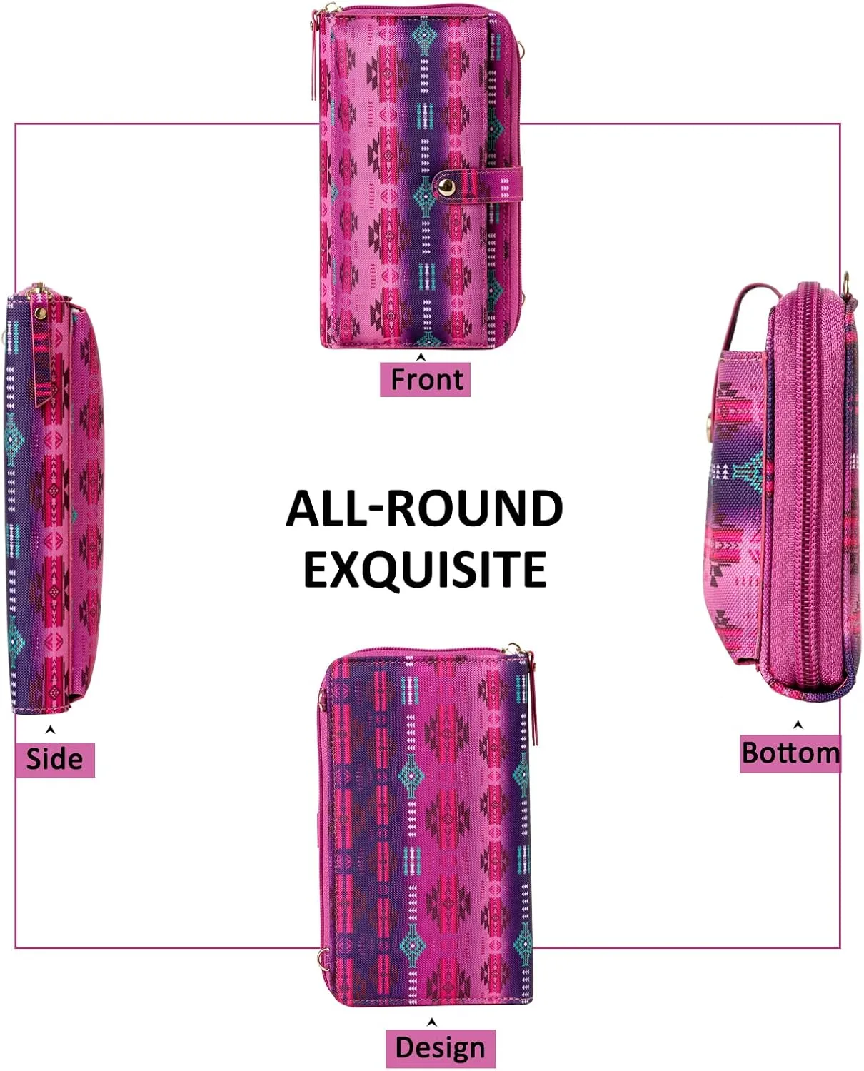 Aztec Print RFID-Blocking Crossbody Bag for Women - Multifunctional Wallet and Phone Purse