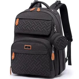 BabbleRoo Diaper Bag Backpack, Travel Backpack with Changing Pad, Pacifier Case & Stroller Straps, Multifunction, Waterproof, Unisex  Black