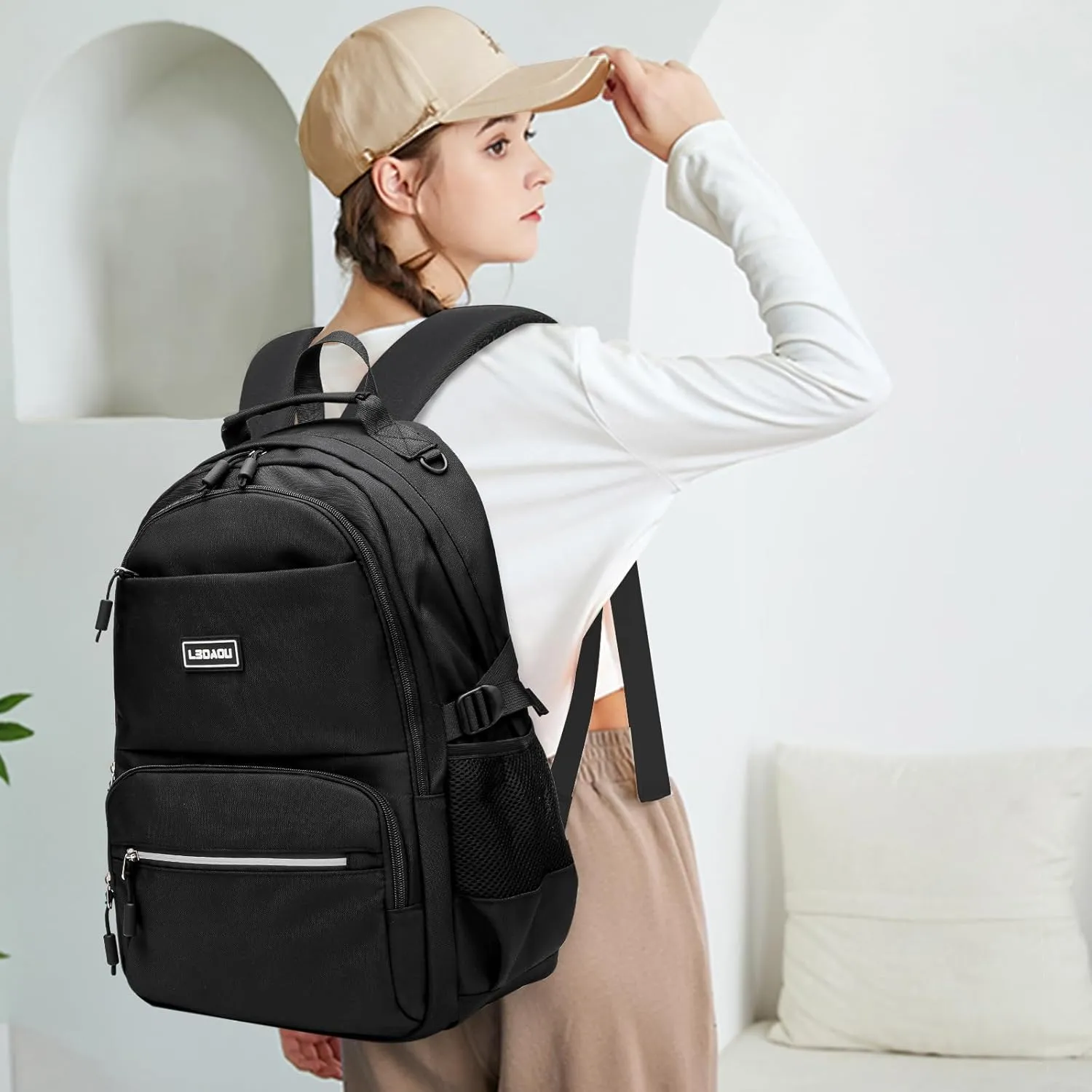 Backpack for School 15.6 Inch Laptop College Backpacks Middle High School Teen Girls Bookbags Women Travel Daypack, Oxford Black