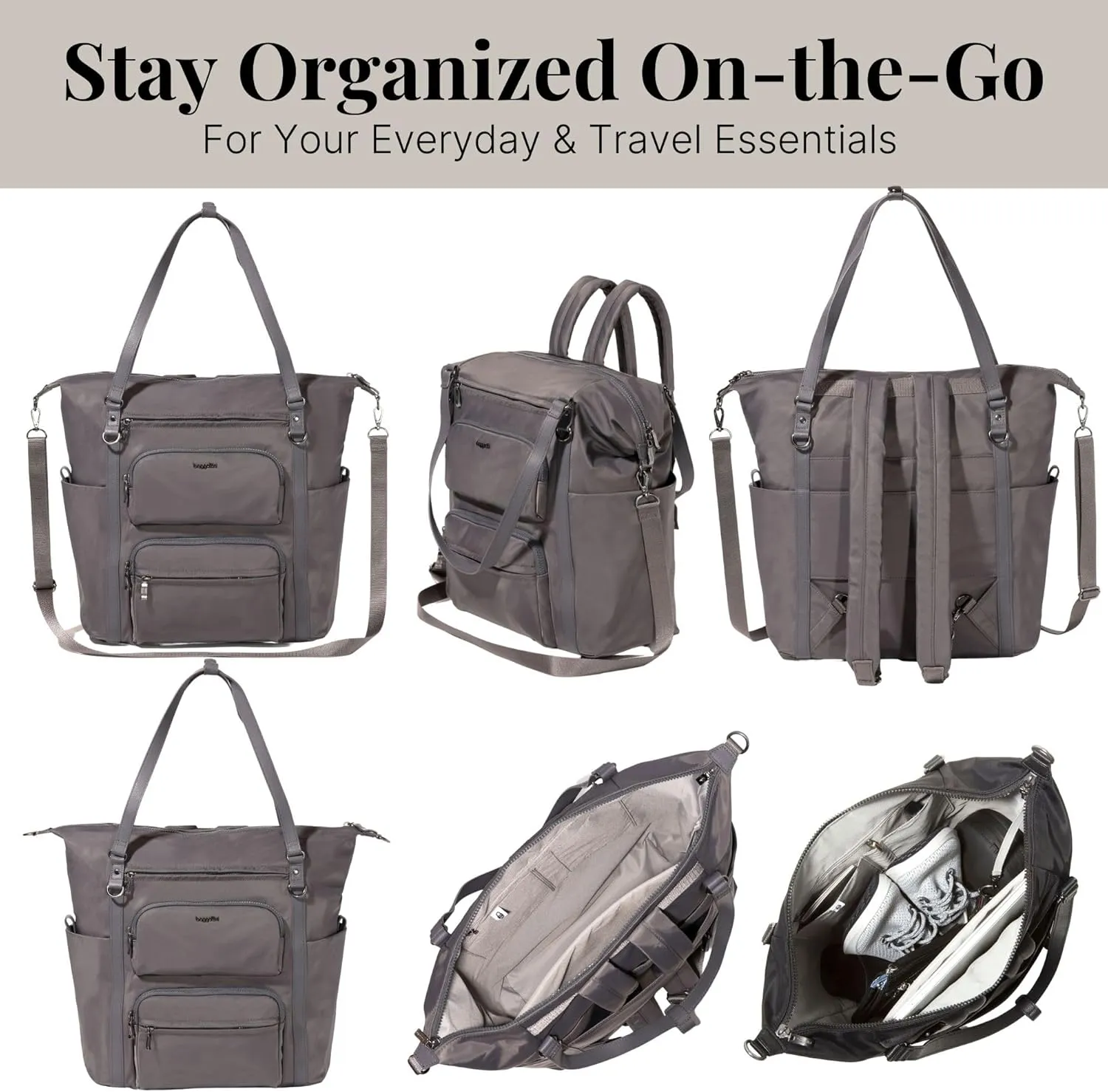 Baggallini Nolita Convertible Backpack - 14x11 Inch Travel Backpack with 16 Inch Laptop Sleeve - Lightweight Luggage Backpack