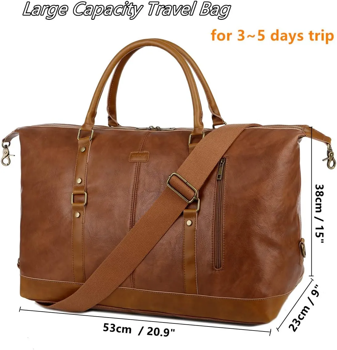 BAOSHA Vegan Leather Travel Duffel Tote Bag Overnight Weekender Bag Oversized for Men and Women HB-14 (Brown)