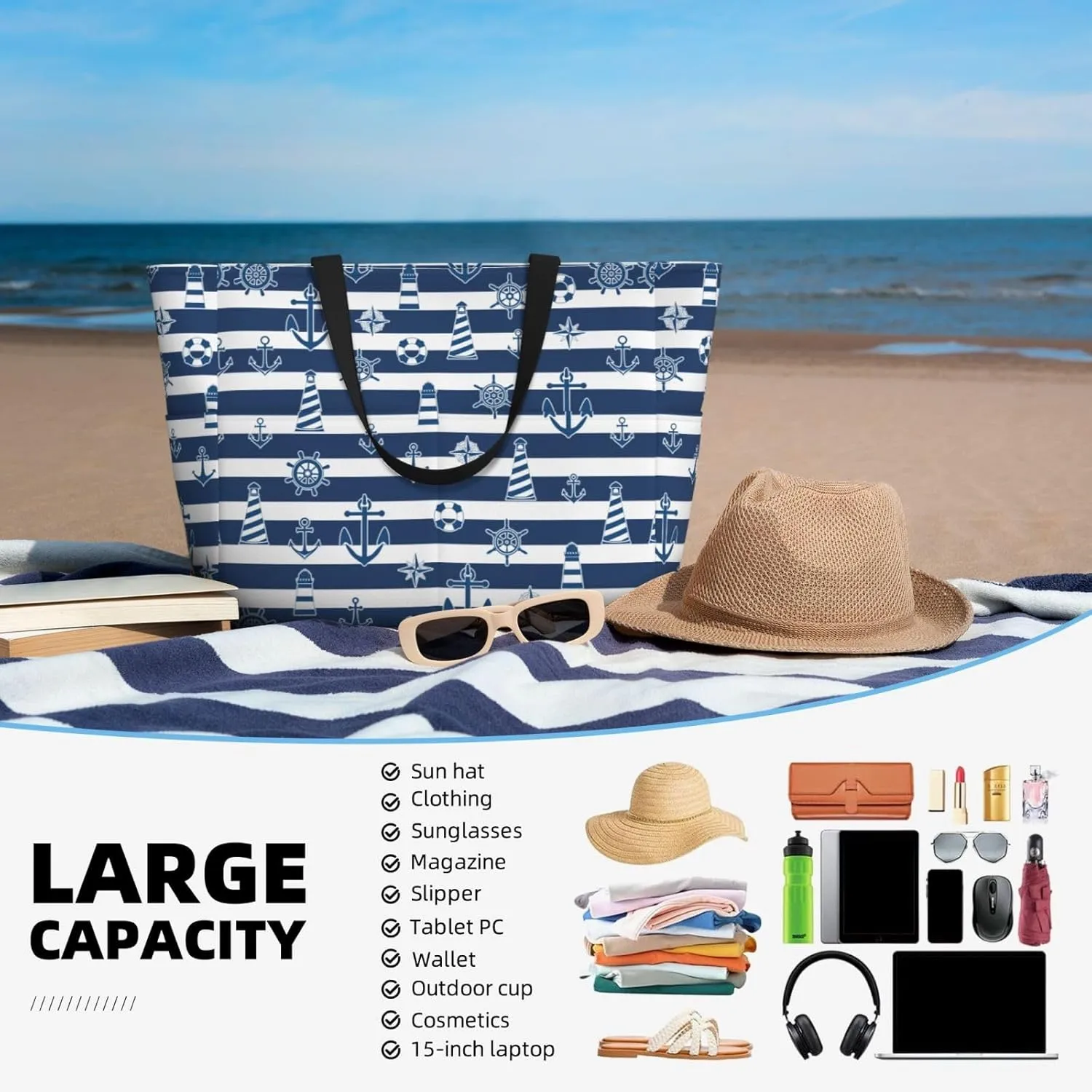Beach Tote Bag for Women Beach Bag Waterproof and Sandproof Tote Bag with Wet Bag Large Travel Bag for Weekend Travel