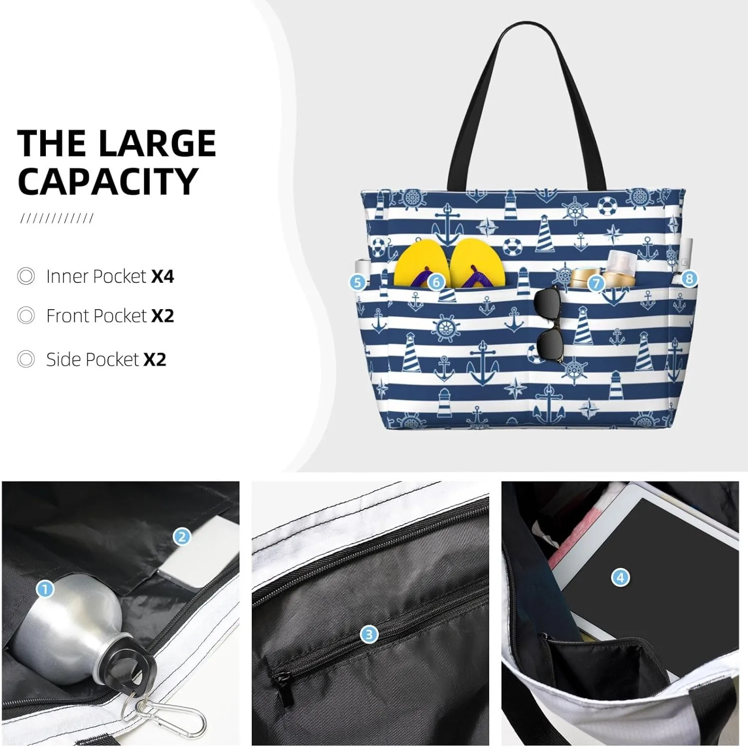 Beach Tote Bag for Women Beach Bag Waterproof and Sandproof Tote Bag with Wet Bag Large Travel Bag for Weekend Travel