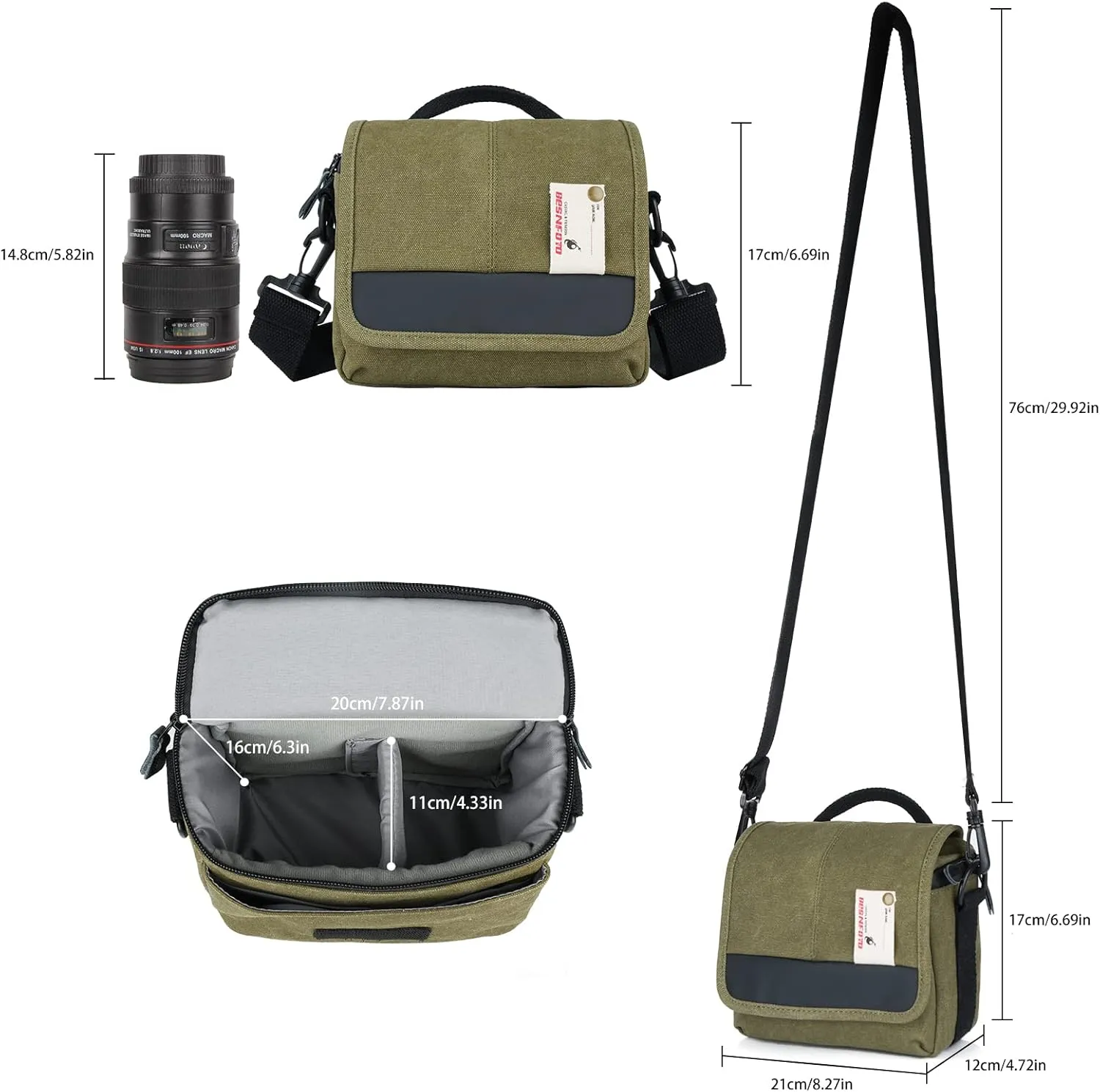 Besnfoto Camera Bag Small Mirrorless Camera Shoulder Bag Purse Waterproof Canvas Cute Compact Camera Messenger Bag Case for Women and Men