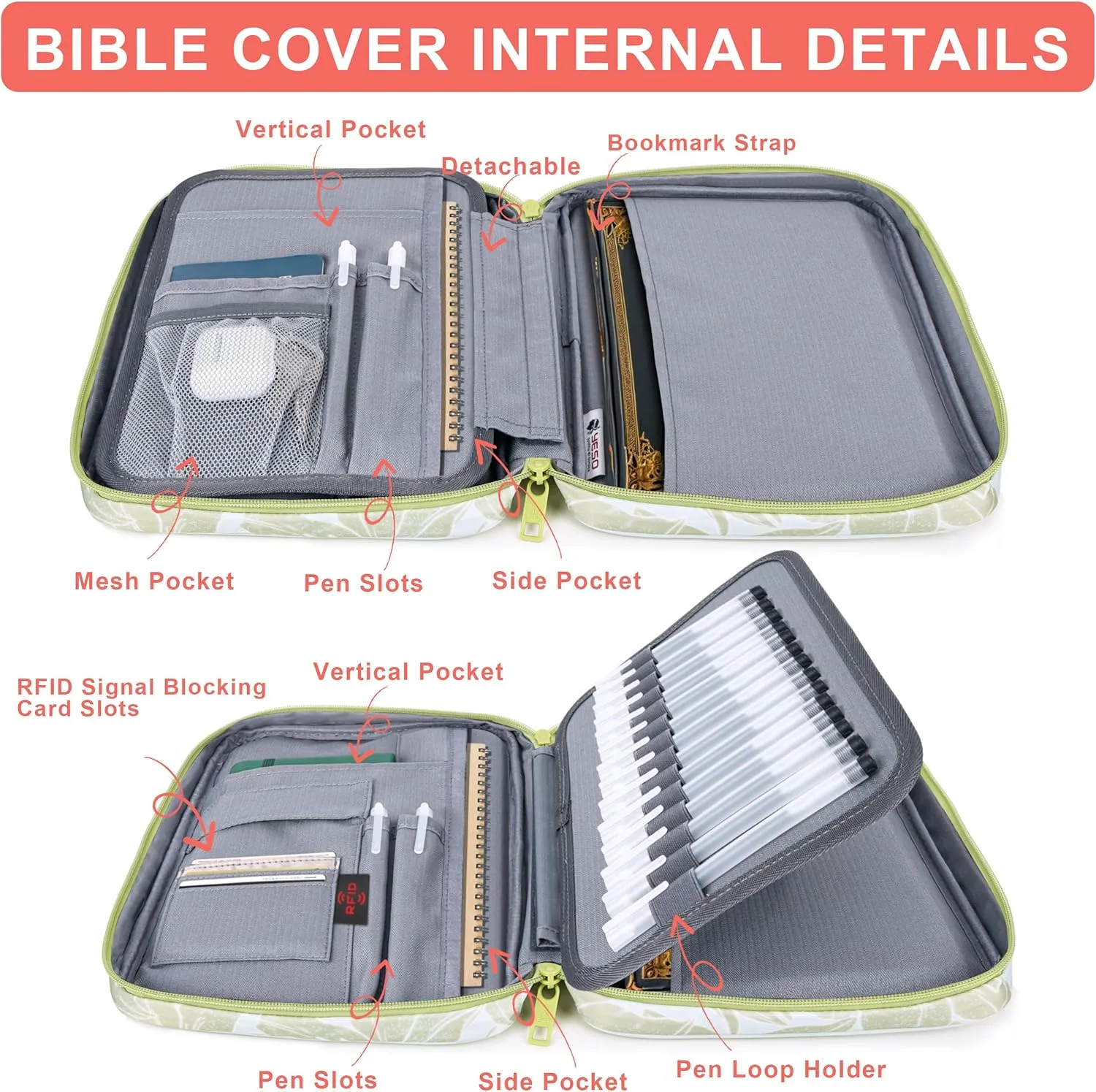 Bible Cover for Women, RFID Blocking Durable Carrying Book Case Church Bag for Biblical Accessories with Handle (Blue)