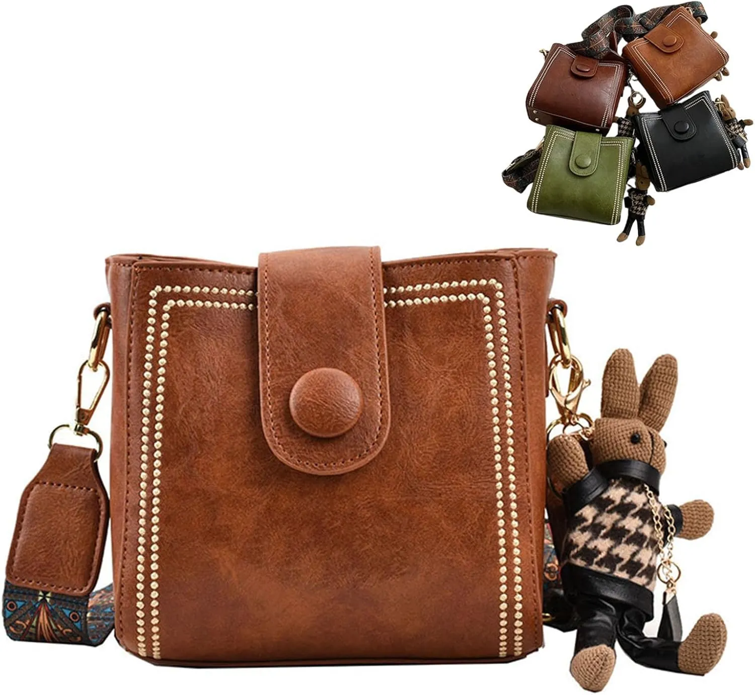 Bootara Bucket Bag, Women's Vintage Bunny Charm Bucket Bag with Adjustable Wider Shoulder Strap Crossbody