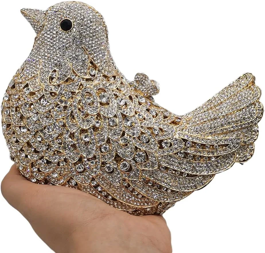Boutique De FGG Bird Crystal Clutch Purses For Women Dressy Rhinestone Evening Bag Pigeon Prom Clutch Purse for Wedding,Mini