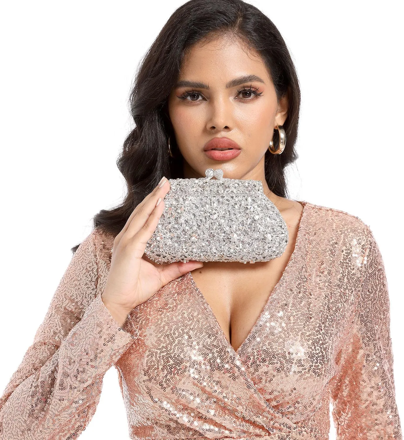 Boutique De FGG Women Crown Minaudiere Handbags Formal Evening Bags Flower Crystal Clutch Purses Wedding Clutch Bag,Mini