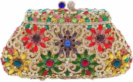 Boutique De FGG Women Crown Minaudiere Handbags Formal Evening Bags Flower Crystal Clutch Purses Wedding Clutch Bag,Mini