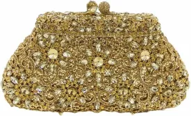 Boutique De FGG Women Crown Minaudiere Handbags Formal Evening Bags Flower Crystal Clutch Purses Wedding Clutch Bag,Mini