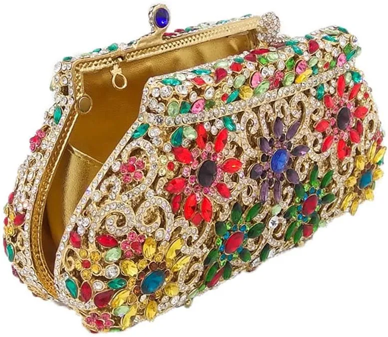 Boutique De FGG Women Crown Minaudiere Handbags Formal Evening Bags Flower Crystal Clutch Purses Wedding Clutch Bag,Mini