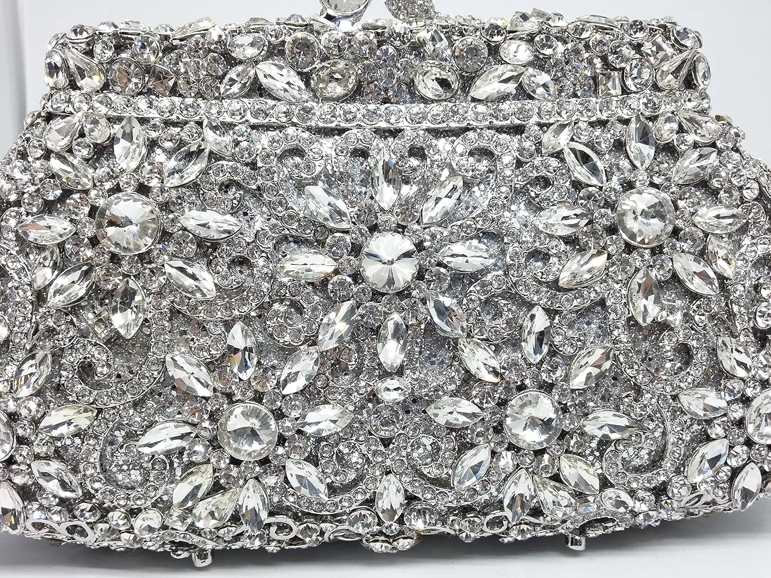 Boutique De FGG Women Crown Minaudiere Handbags Formal Evening Bags Flower Crystal Clutch Purses Wedding Clutch Bag,Mini
