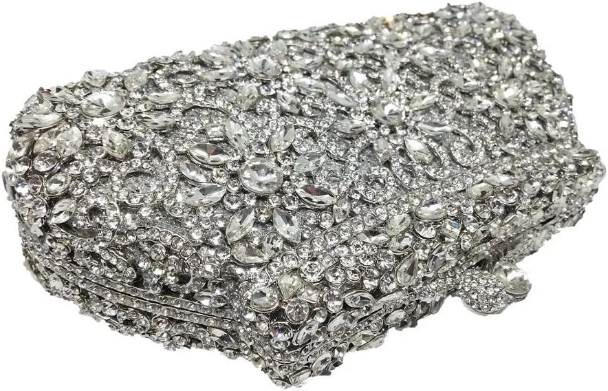Boutique De FGG Women Crown Minaudiere Handbags Formal Evening Bags Flower Crystal Clutch Purses Wedding Clutch Bag,Mini