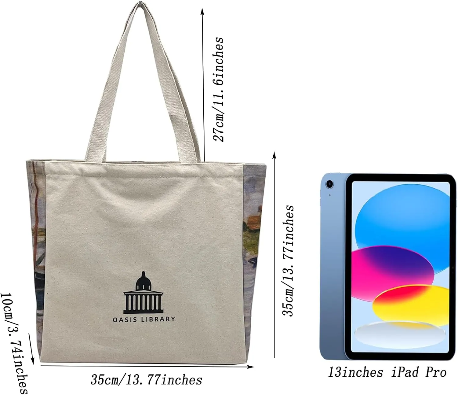 BROADREAM Canvas Tote Bag Aesthetic Shoulder Bag with Zippers and Interior Pocket
