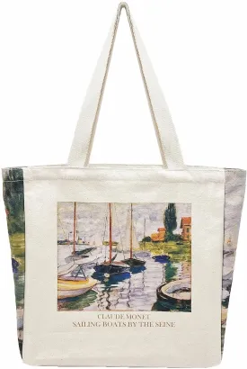 BROADREAM Canvas Tote Bag Aesthetic Shoulder Bag with Zippers and Interior Pocket