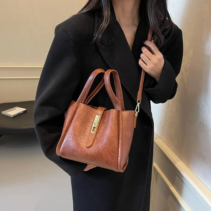 Bucket Bag for Women, Vegan Leather Bucket Bag Trendy Vintage Bucket Bag Leather Purse with Adjustable Shoulder Strap