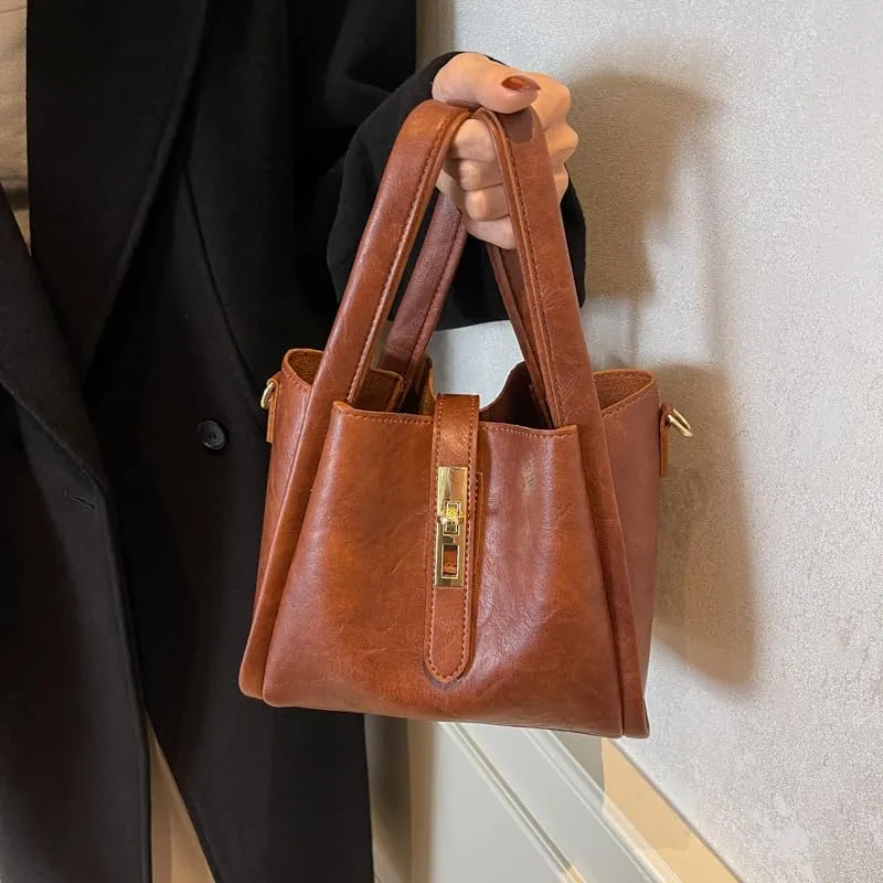 Bucket Bag for Women, Vegan Leather Bucket Bag Trendy Vintage Bucket Bag Leather Purse with Adjustable Shoulder Strap