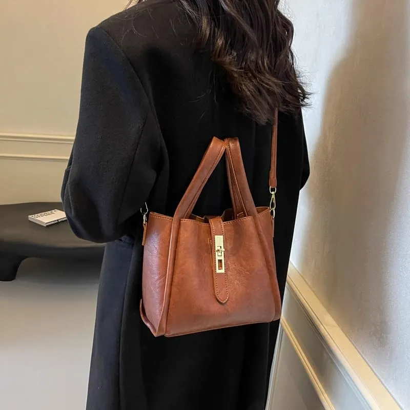 Bucket Bag for Women, Vegan Leather Bucket Bag Trendy Vintage Bucket Bag Leather Purse with Adjustable Shoulder Strap