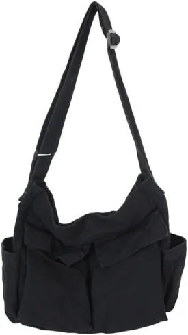 Canvas Messenger Bag Large Crossbody Bag with Multiple Pockets Canvas Shoulder Tote Bag for Women and Men