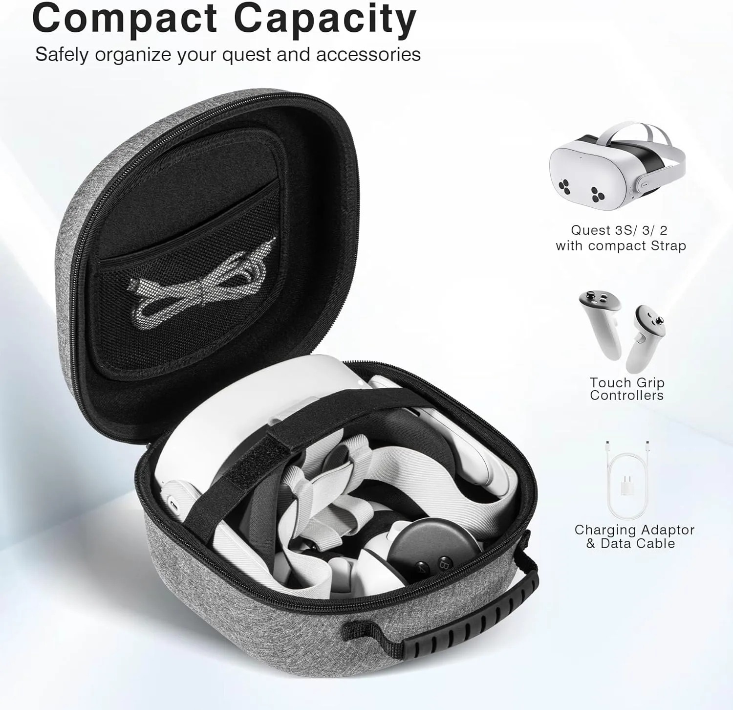 Carrying Case for Meta Quest 3S and Quest 3，Compact Space VR Storage Bag for Oculus Quest 3S/3/2, Store Controller Grips, Adapter Accessories