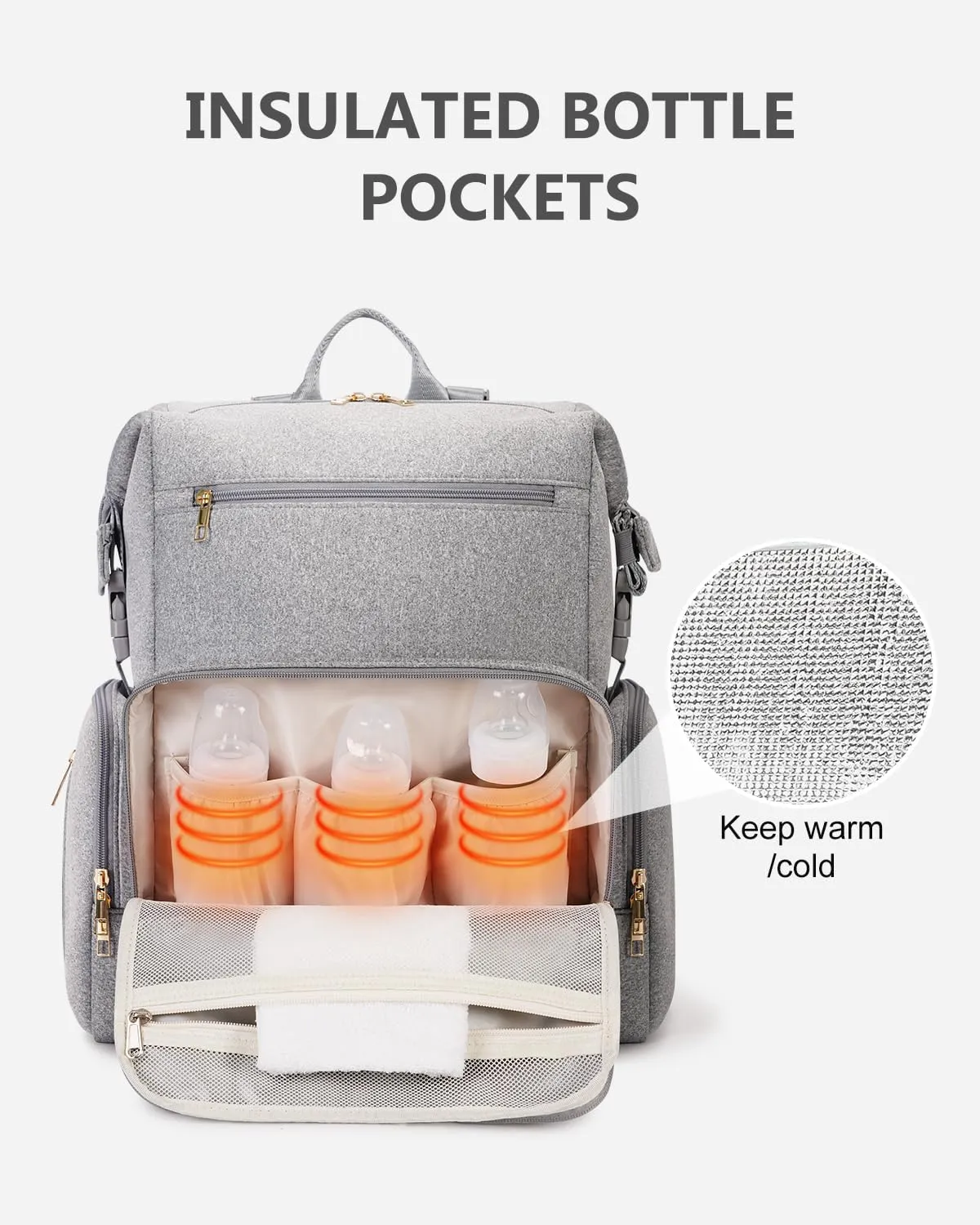 CEI-CEI Neoprene Diaper Bag Backpack with Insulated Pockets, Large Newborn Baby Maternity Bags Travel Tote with Changing Pad (Grey)