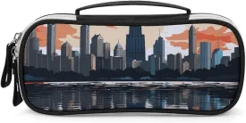 Chicago Skyline Leather Makeup Bag Portable Small Cosmetic Organizer Waterproof Toiletry Bags Brushes Pencils And Travel Make Up Accessories
