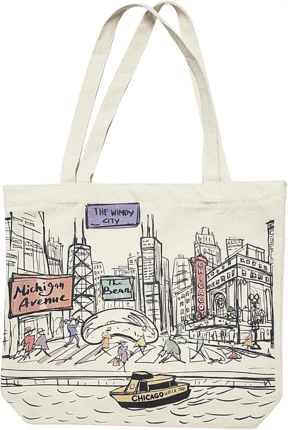 City-Themed Artwork Tote Bag Collection - Designed in the USA, 17"x14", Double Sided Print, Souvenir & Gift