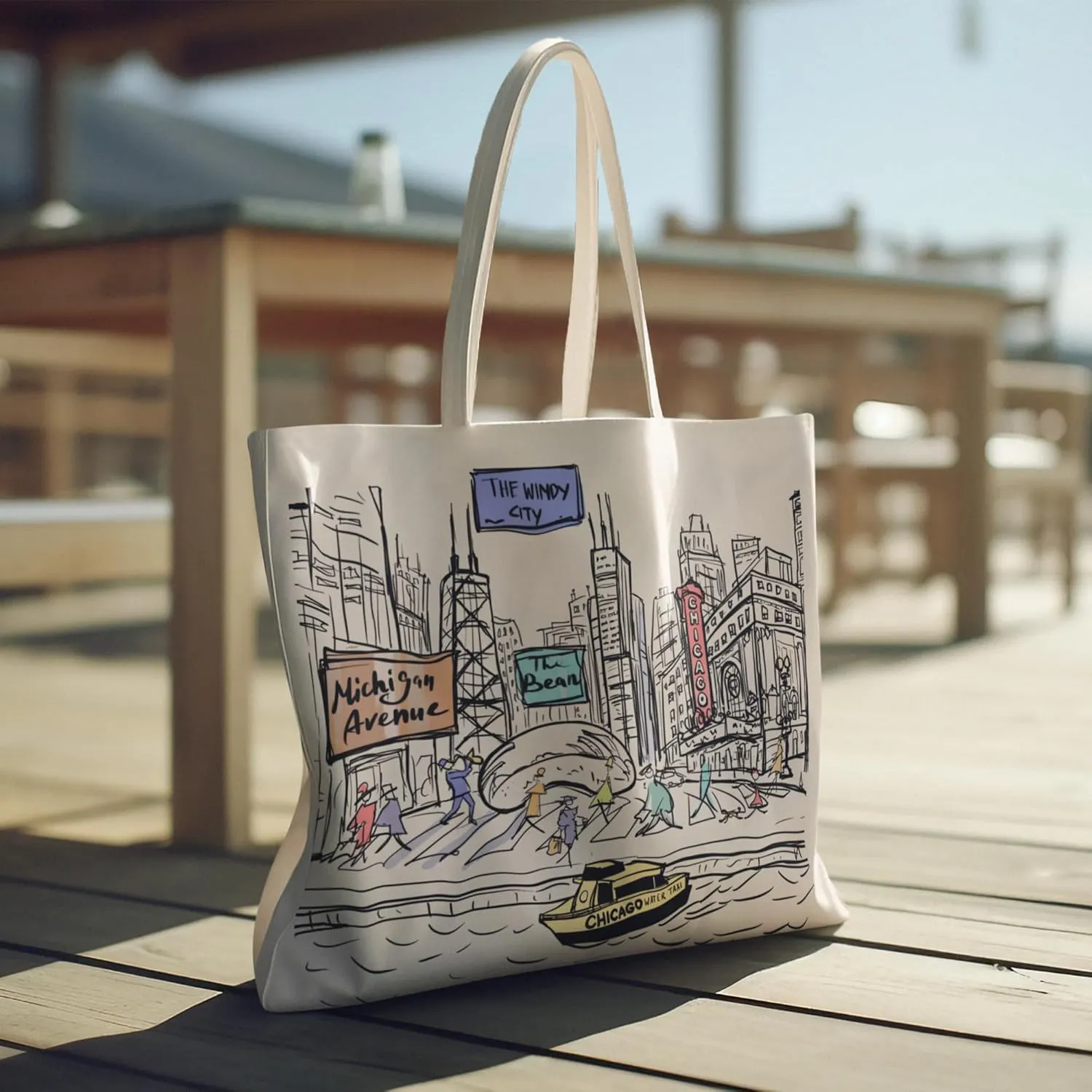 City-Themed Artwork Tote Bag Collection - Designed in the USA, 17"x14", Double Sided Print, Souvenir & Gift