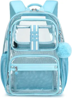 Clear Backpack for School,16in Heavy Duty Clear BookBag,TPU Large Capacity Black See Through Backpack for Stadiums,Concerts,Plastic transparente para mujer for 8Age (Light Blue)