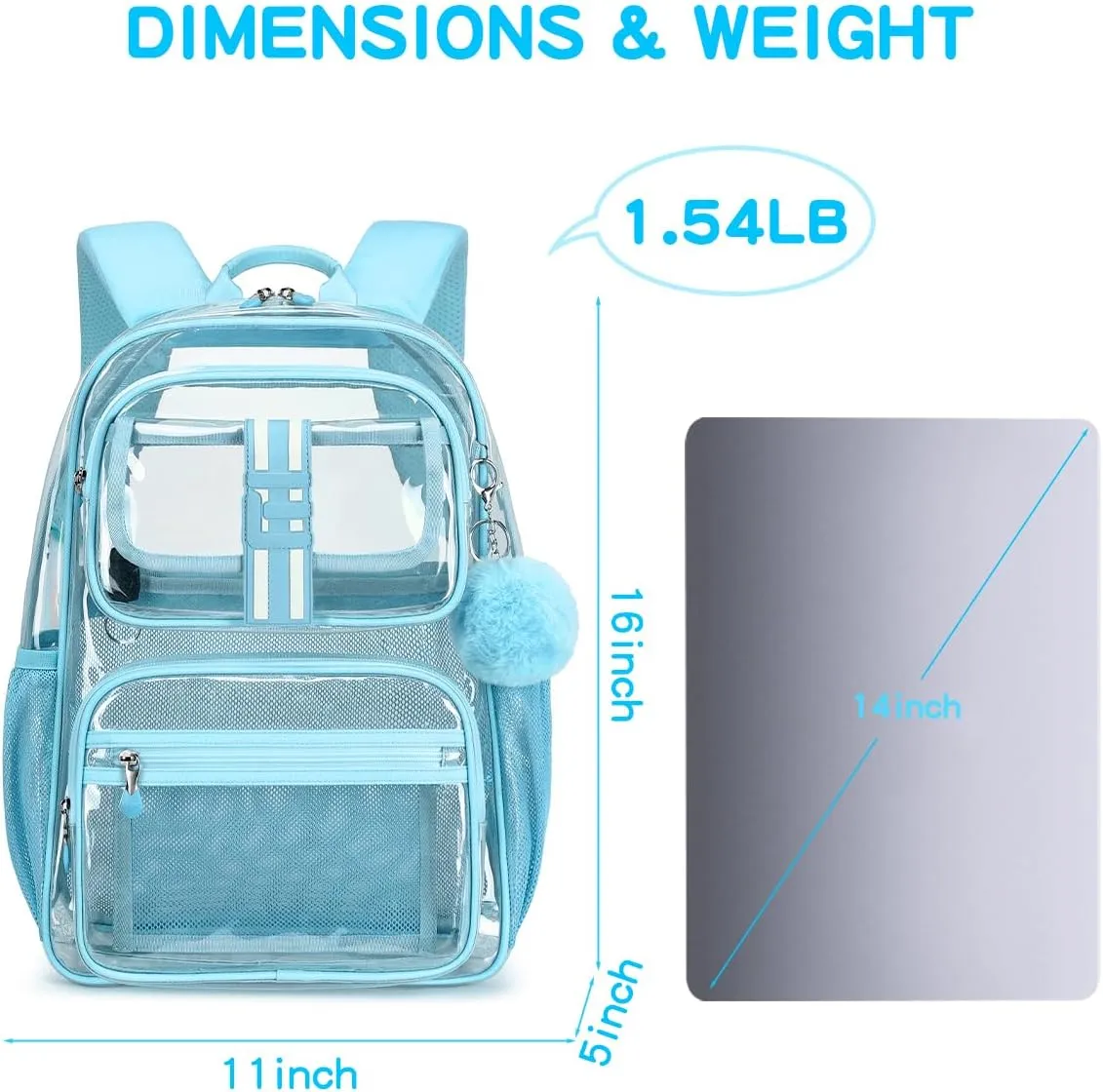 Clear Backpack for School,16in Heavy Duty Clear BookBag,TPU Large Capacity Black See Through Backpack for Stadiums,Concerts,Plastic transparente para mujer for 8Age (Light Blue)