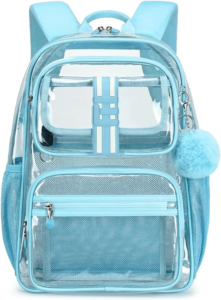 Clear Backpack for School,16in Heavy Duty Clear BookBag,TPU Large Capacity Black See Through Backpack for Stadiums,Concerts,Plastic transparente para mujer for 8Age (Light Blue)
