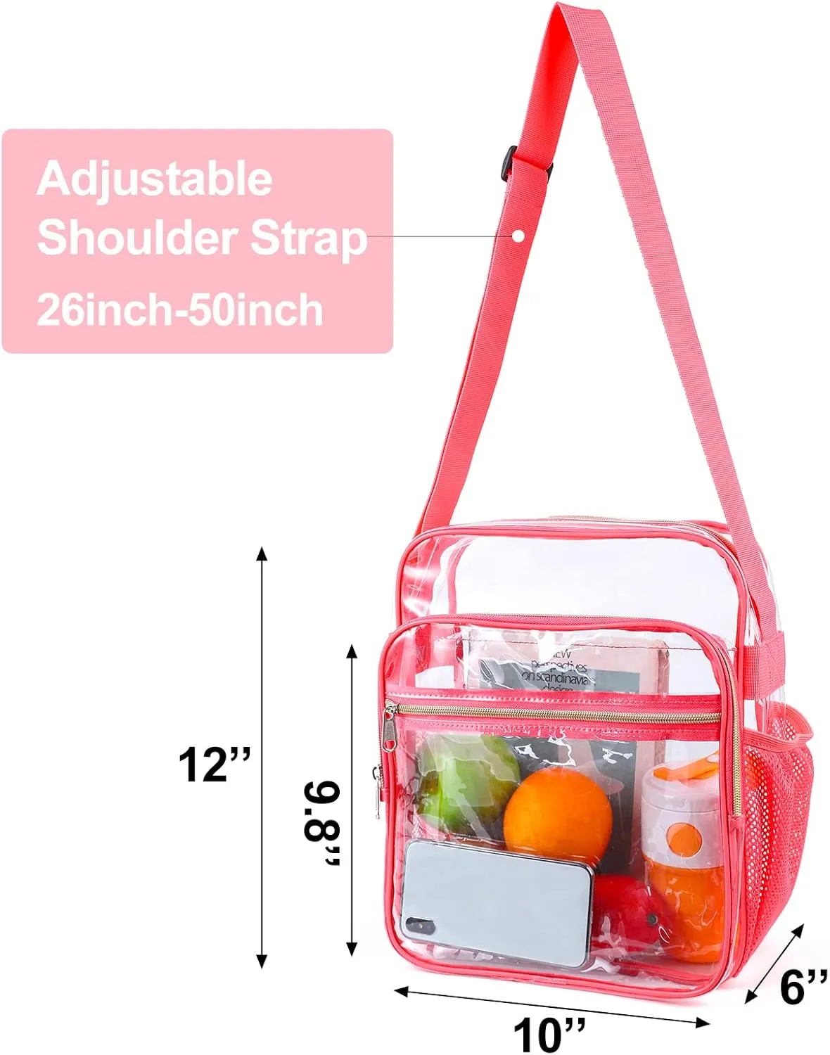 Clear Bag Stadium Approved, Clear Crossbody Messenger Shoulder Bag with Adjustable Strap for Concerts, Sports Events