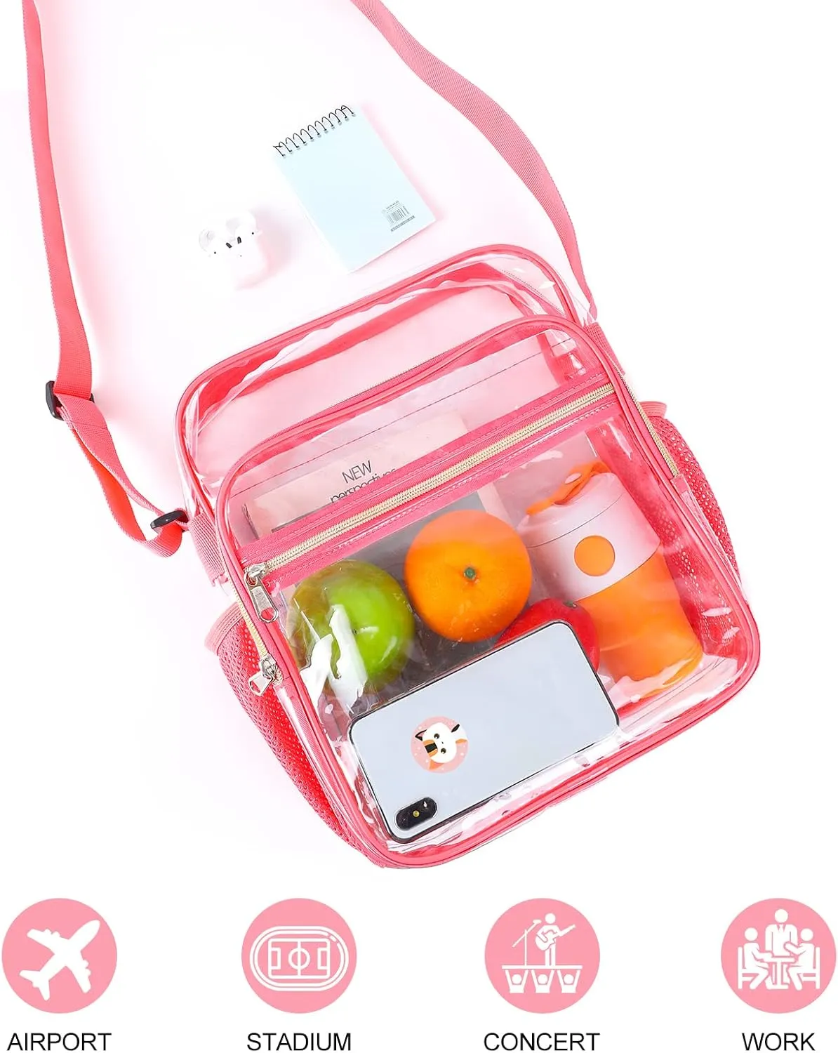 Clear Bag Stadium Approved, Clear Crossbody Messenger Shoulder Bag with Adjustable Strap for Concerts, Sports Events
