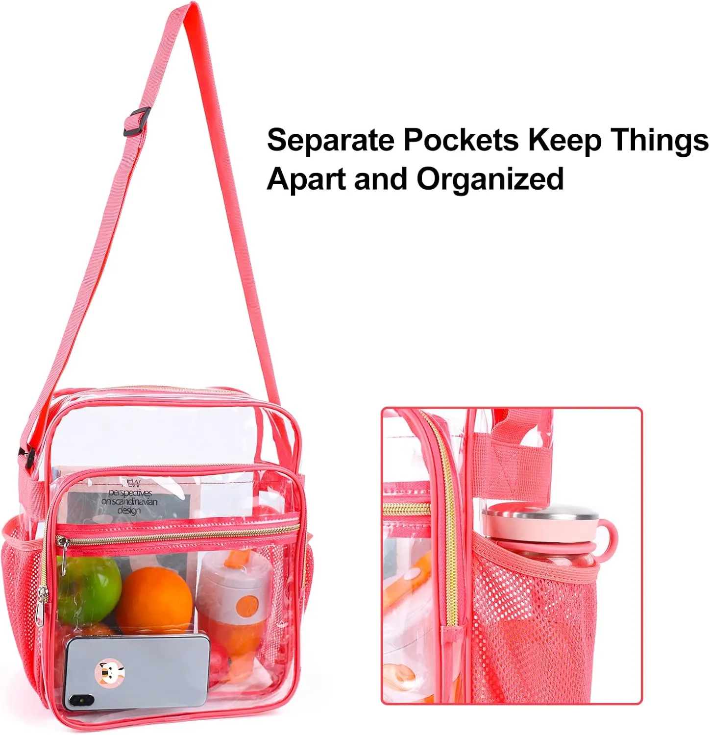 Clear Bag Stadium Approved, Clear Crossbody Messenger Shoulder Bag with Adjustable Strap for Concerts, Sports Events